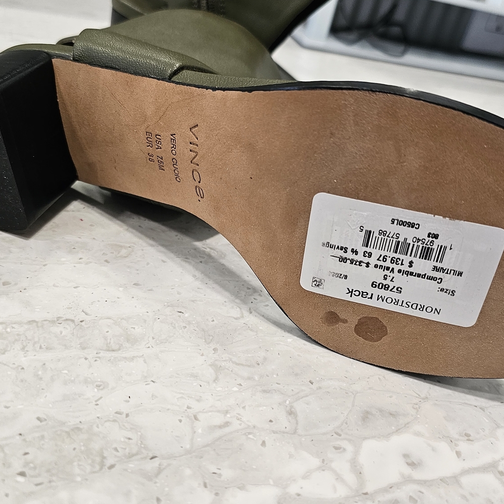 Vince Olive Green Open-Toe Block Heel Sandals - Picture 3 of 7